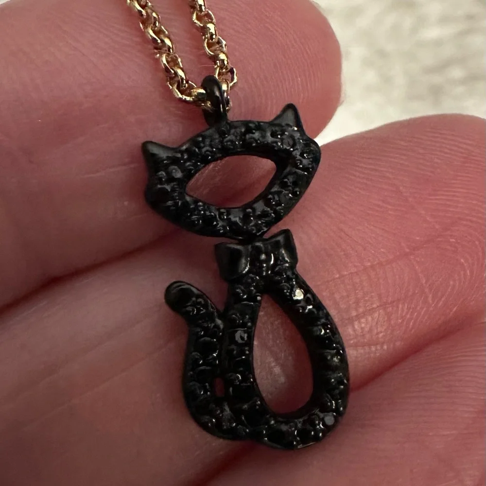 Kate Spade Jazz Things Up Pave Black Cat Necklace and Earrings - Picture 4 of 6